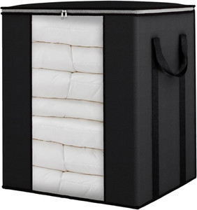 WOLFFIA Dustproof Foldable Underbed Blanket Storage Bag Wardrobe Organizer for Clothing Bedroom Comforter Closet Dorm/Sweater/Quilts Organizer Durable Zipper with Side Handle & Transparent Window Blanket Cover Set of 1