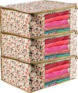 AARON INC Saree Cover Premium High-Quality Trendy Saree Cover Storage Bag For Wardrobe Organizer Garments Storage bags-Big in size Leaf Printed saree cover Pack of 3