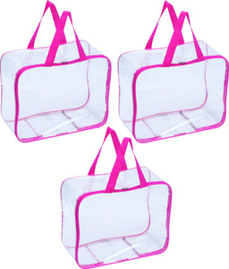 CLASSECRAFTS Transparent Storage Bag For Multipurpose Transparent PVC Storage Box with Zipper & Handle Clothes Organizer Set of 3 Blanket Saree Cover