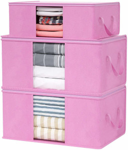 विनी क्राफ्ट्स Blanket organizer for under storage with side handles Wardrobe Clothes covers , Cloth Storage Bags Closet Organizer and Storage Foldable Clothing Storage Bag for Clothes, Comforter, Underbed Storage (Pink) 3