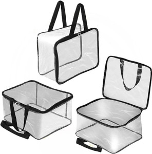 VYORA Clothes storage bag Saree cover Cloth storage box Organizer box Lahnga cover Bag Cloth organizer Wardrobe organizer box With Handle Saree Pack of 3 Transparent Waterproof Packing bags Plastic Saree organizer