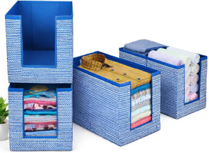 दलुसी Shirt Stacker & Clothes Organizer for Wardrobe Organizer for Wardrobe Clothes Storage Box Shirt Stacker Wardrobe Organizer Foldable Cloth Organizer Box for Cupboard Closet (Pack of 4)