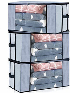Craft Bazar Underbed Storage Bag With Side Handles Organizer Blanket for Wardrobe Organizer Blanket Cover with a large Transparent Window (Pack of 3)