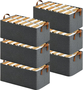 Maahixa Wardrobe Organizer for Clothes with Metal Frame Rectangle Storage Baskets Fabric Storage Box with Handles Shelf Basket for Storage Clothes Pants Jeans