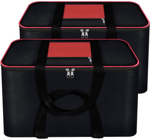 INN-VenTorE Pack of 2 Underbed Cloth Storage Bags with Handle, Zipper & Side Pocket | Waterproof & Foldable Storage Organizer for Sarees & Clothing | Double Layered Moisture-Proof Nylon Bag – Size 54x46x28 cm