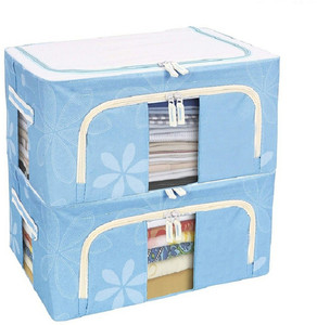 ELITEHOME . Cloth Storage Box, Cloth Organizer for Wardrobe, Cupboard, Under Bed and Closet Organisers , Folding Living Box for Saree, Shirt, Blankets and Bed Sheet Storing Bag 24 Liter Blue Cloth Storage Box Pack of 2