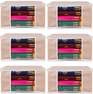 RRK Cloth Organizer Series Foldable, Transparent, Easy Wash, Wardrobe Storage 6 Pcs Large Cloth Organizer with Handle Foldable, Transparent Window, Easy Wash (S) Dot Cover Peach 6 Pcs