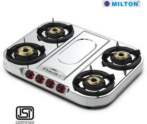 MILTON Royal 4 Burner Stainless Steel Gas Stove | Brass Burner | ISI Certified Stainless Steel Manual Gas Stove