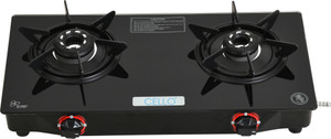 CELLO Hexa Automatic Ignition Black Aluminium Alloy Burner Toughened Glass Iron Automatic Gas Stove