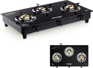 MILTON Premium Pro 3 Burner Auto Ignition Gas Stove | 6mm Glass Top | 360° Nozzle Glass Automatic Gas Stove
