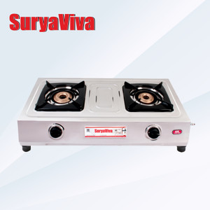 SURYAVIVA Super 2B Stainless Steel 2 Cast Iron Burner steel Gas Stove(Manual ,silver) Stainless Steel Manual Gas Stove