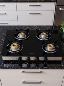 Elica Vetro Glass Top 4 Burner Gas Stove with Double Drip Tray (694 CT DT VETRO) Glass Manual Gas Stove