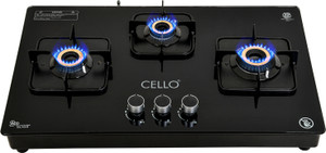 CELLO Crysta Automatic Ignition Hob Top 8 MM Black Glass Automatic Gas Stove