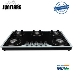 सनफ्लेयर Hobtop 5 burner Tornado burner Glass Manual Hobtop ग्लास, स्टील, एल्युमीनियम मैनुअल गैस चूल्हा