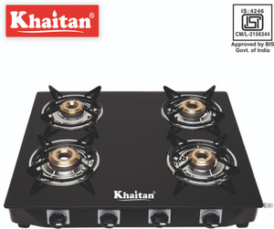 खेतान 4 Burner Active Forged Black Toughened ग्लास मैनुअल गैस चूल्हा