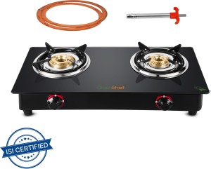Greenchef Ebony Pro 2BR ( Hose Pipe + Lighter ) Glass Manual Gas Stove
