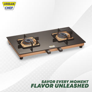 Urban Chef Gas Stove 2 Burner | Gas Chulha for Kitchen | 100% Brass Burner | PVD Rose Gold| Stainless Steel Manual Gas Stove