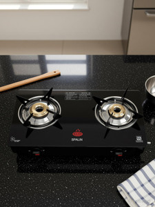 Spalin 2-Burner Glass Top Gas Stove, Manual Ignition, (Black, ISI Certified) Glass Manual Gas Stove