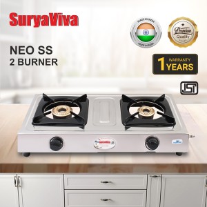 SURYAVIVA Neo 2B Stainless steel stove 2 Cast Iron burner(Silver) Stainless Steel Manual Gas Stove