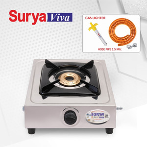 SURYAVIVA 1B SS NEO(Lighter+Hose pipe) steel gas stove(silver) Stainless Steel Manual Gas Stove