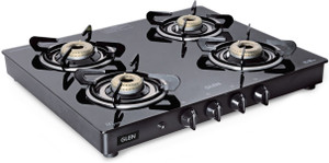 ग्लेन 4 Burner Glass Gas Stove with Forged Brass Burner Auto Ignition (1041GTFBBLAI) ग्लास ऑटोमैटिक गैस चूल्हा