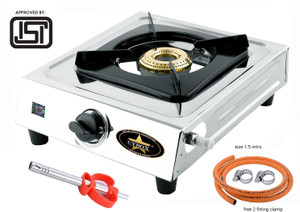 CYBOX Heavy Single Gas Stove With ISI Gas Pipe And Lighter Stainless Steel Manual Gas Stove