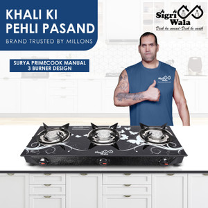 Sigri-wala Surya Primecook 3-Burner Toughened Glass Gas Stove - Image 1