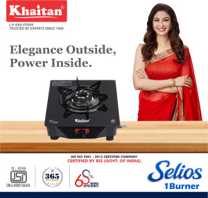 Khaitan Selios 1 Burner Black Toughened Glass Manual Gas Stove