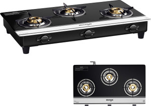 MILTON Ignis Pro 3 Burner Auto Ignition Gas Stove | ISI Certified | 6mm Toughened Glass Glass Automatic Gas Stove