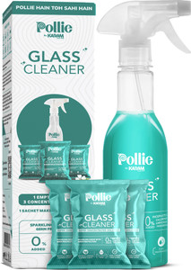 Pollie Glass Cleaner 1.5L | 1Empty Bottle+3 Sachets | For Home, Bathroom and Car