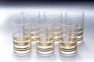 फिनर Gold bodar Clear Transparent Water & Juice Glasses plastic Glass (300ml) ग्लास सेट