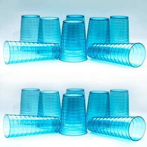 Sentricus (Pack of 16) Ring Shape Plastic Water Juice Unbreakable Sky Blue Glass Set Of 16 Glass Set Water/Juice Glass