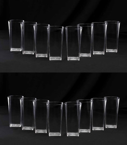 सेंट्रीकस SQUARE Shape Plastic UNBREAKABLE Water Glasses Set of 16 ग्लास सेट