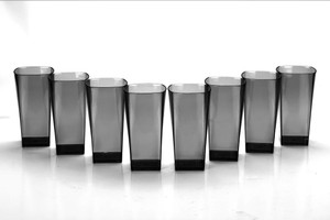Sentricus (Pack of 8) SQUARE Shape Plastic UNBREAKABLE Water Glasses Grey Set of 8 Glass Set Water/Juice Glass
