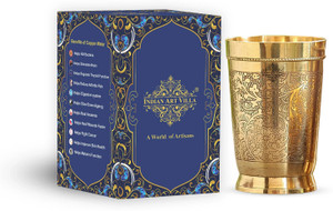 IndianArtVilla Premium Quality Brass Embossed Glass Water/Juice Glass
