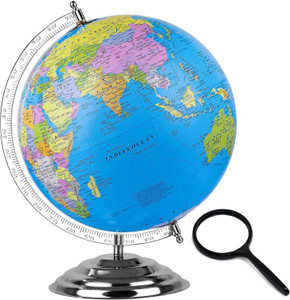 StarTac Educational 12 Inch diameter Globe with Magnifying Glass Desk & Table Top Political World Globe