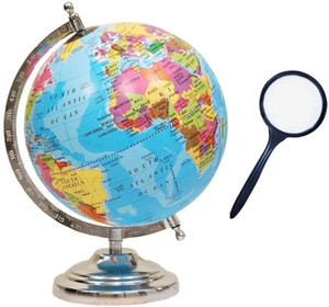 Kreative Globe 8 inch diameter 10 inch height & Magnifying Glass for Kids/Office/Students Political Political World Globe