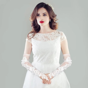 Unique bridal white gloves Applique Evening Women Gloves