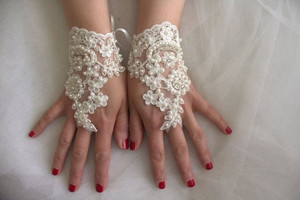 Unique bridal white gloves Embroidered, Embellished Evening Women Gloves