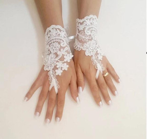 Unique bridal white gloves Applique, Embroidered Evening Women Gloves