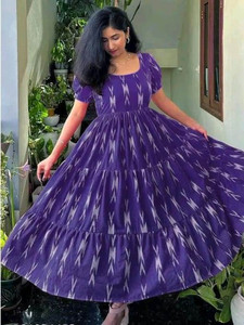 Saptasindhu Women Tiered Purple Knee Length Dress