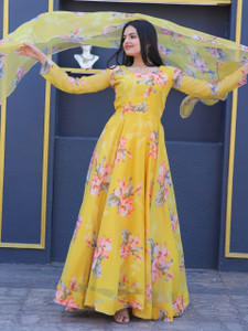 Tejanient Women Floral Print Anarkali Kurta