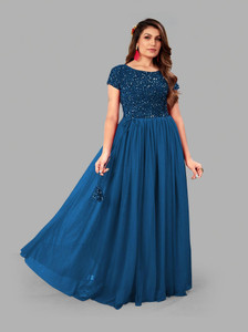 METRONAUT Women Fit and Flare Blue Maxi/Full Length Dress