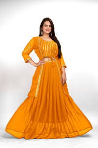 edjy Women Crop Top Skirt Ethnic Jacket Set