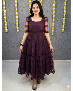 DMSKurti Women Fit and Flare Maroon Midi/Calf Length Dress