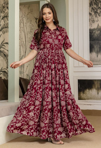 Dressar Women Fit and Flare Maroon Ankle Length Dress