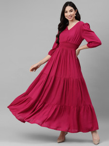 Raiyani Enterprise Women Fit and Flare Pink Maxi/Full Length Dress