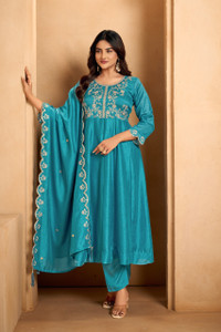 HOUSEOFKALI Embroidered Anarkali Kurta, Bottom & Dupatta Set