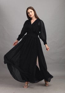 Raiyani Enterprise Women Fit and Flare Black Dress
