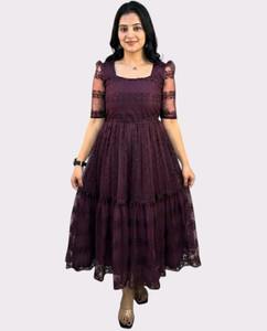 GreenVillage enterprise Women Gown Purple Below Knee Dress